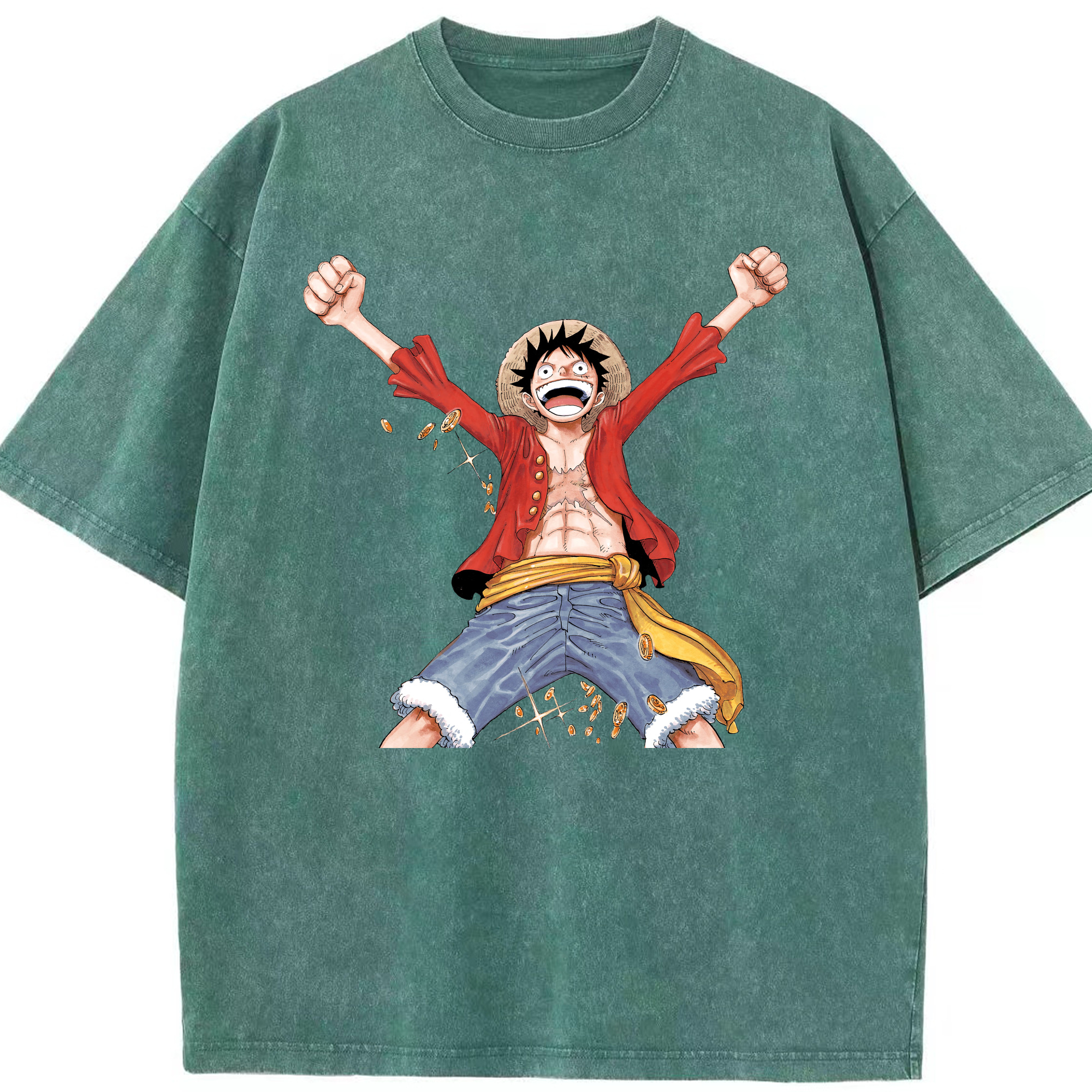 ワンピース モンキー・D・ルフィ ONE PIECE Monkey D. Luffy 綿100% ヴィンテージ風 半袖Tシャツ（フロントプリント）